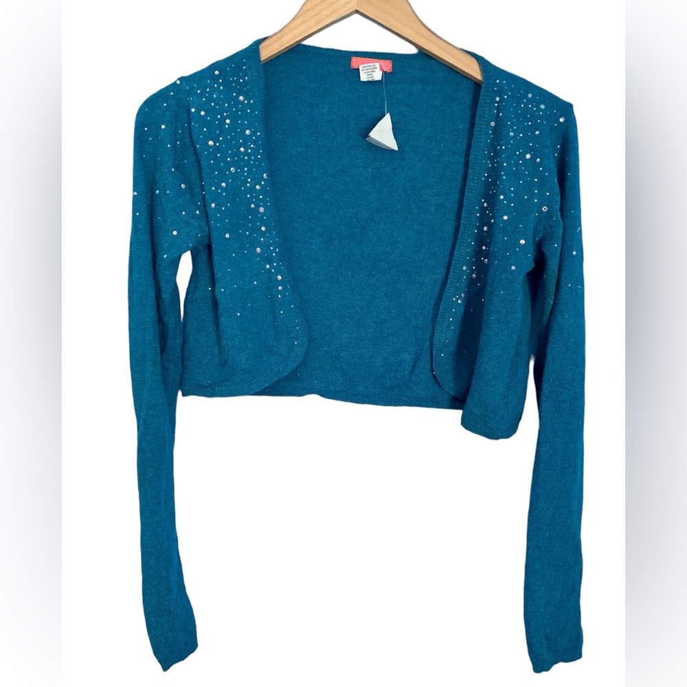 Glam Souls VTG Y2K Blue Cropped Embellished Bolero Sweater Cardigan NWT S/M